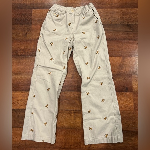 LL Bean Girls Pants Khaki Beige Cotton Brown Horses Size 10 - Picture 1 of 9